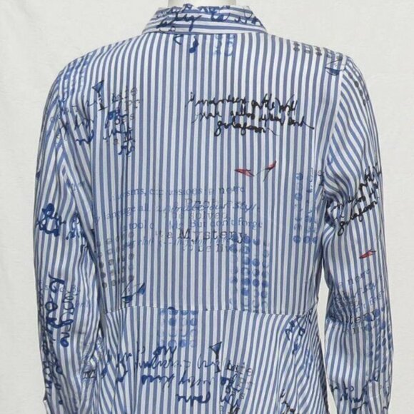 CHICO’S White Blue Striped Conversational Rayon Hi Lo Shirt Tunic Top - Picture 3 of 9